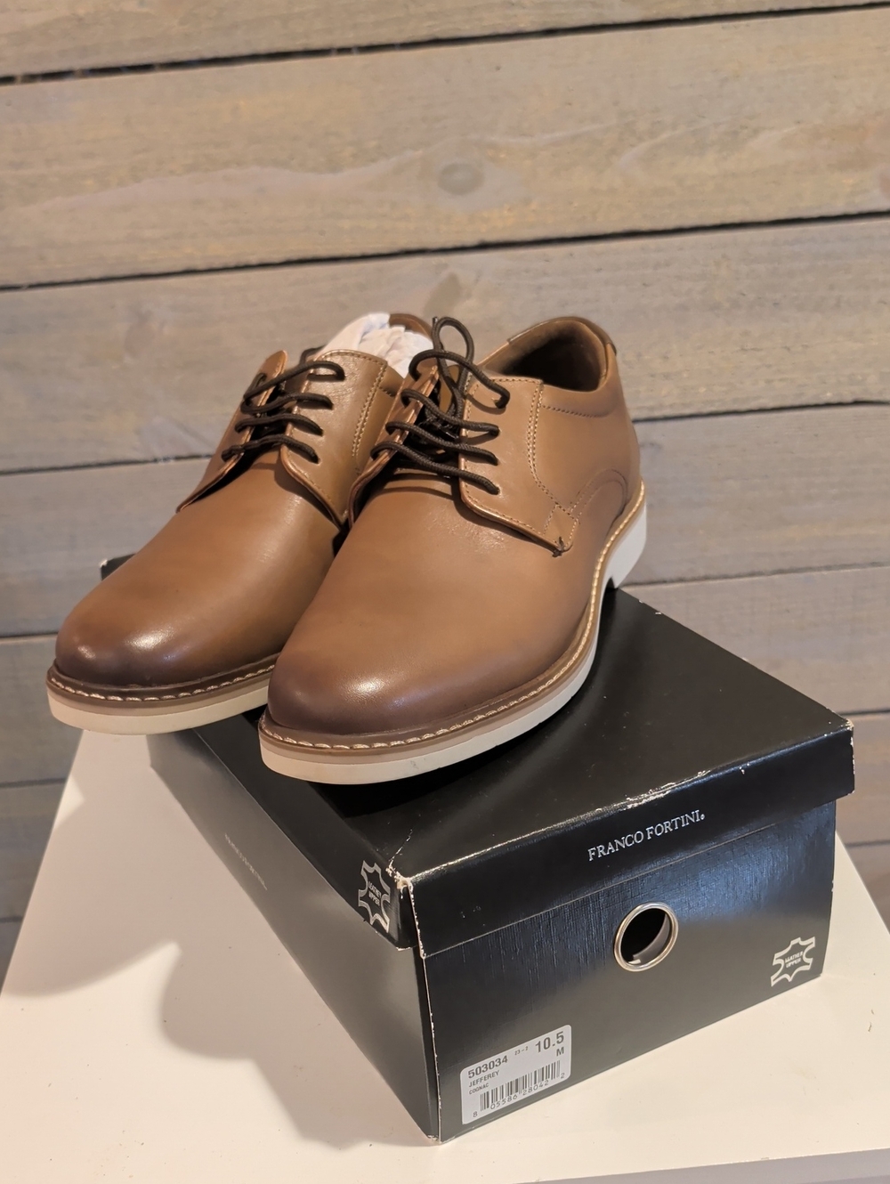 Franco Fortini Men's Brown Leather Derby Shoes with White Sole